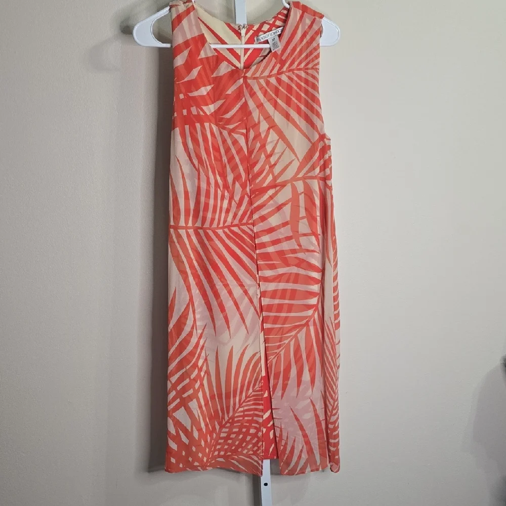 Maggy London Orange and‎ Cream Pine Leaves Dress Ladies Sz M